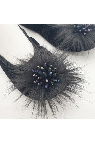 Sanalbolluk Black Stone Detailed Home Ballerinas and Booties