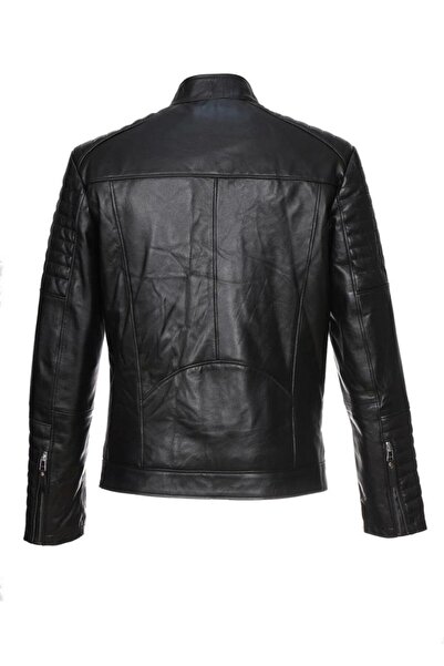 Sanalbolluk Dört Cepli Işleme Spor Deri Mont Siyah Renk