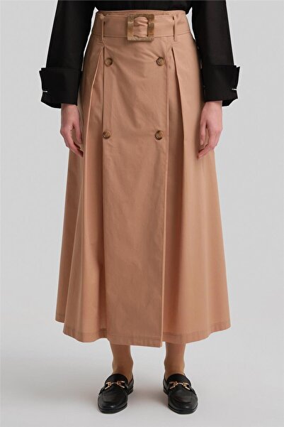 Armine Çift Düğmeli Pamuk Etek 24y1601 Camel
