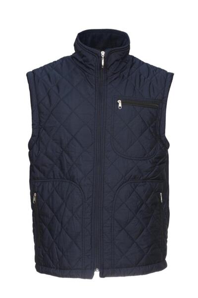 Sanalbolluk Diamond Stitched Three Pocket Fleece Vest Navy Blue Color