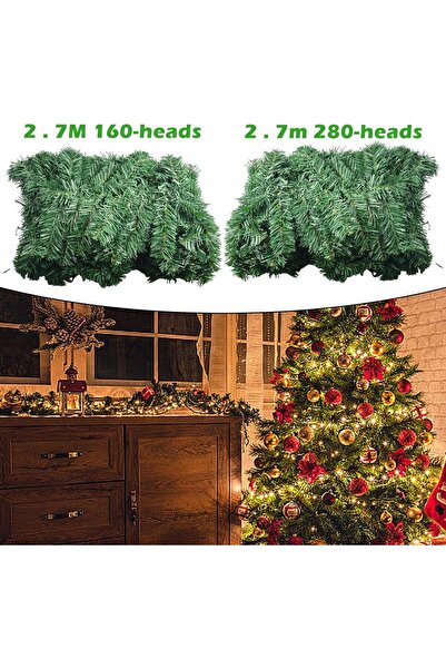 Yellowtech 2025 Premium Yılbaşı Çam Garland – 270 cm, 240 Dal, Yoğun & Doğal Görünümlü Dekorasyon Süsü 🌿