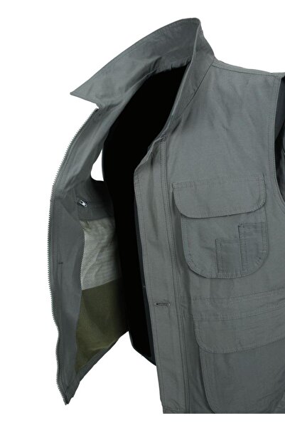 Sanalbolluk Battal Beden Yakalı Ve Torba Cepli Yazlık Kumaş Yelek Gri Renk