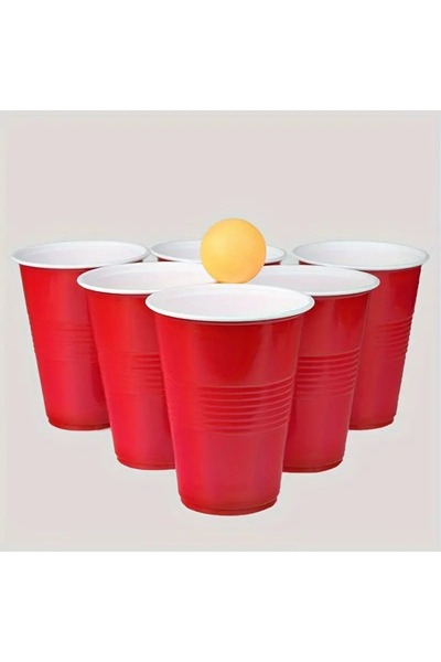 aşkın concept Amerikan Parti Beer Pong Oyunu Kırmzı Bardak Büyük Boy 16 Oz 500 ml Plastik Bardak 8 Adet
