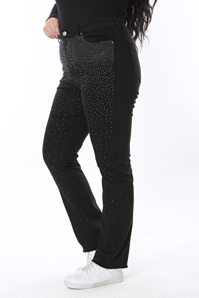 Şans Women's Plus Size Black Stone Detailed 5-Pocket Lycra Jeans 65N38560