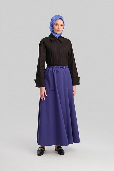 Armine Purple Blue 24Y1630 Cotton Skirt with Stopper