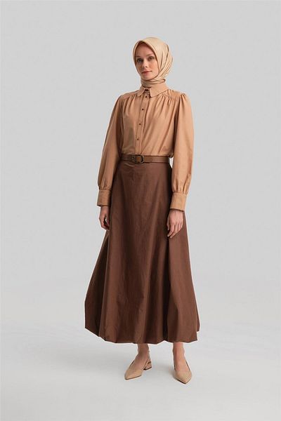 Armine Brown Balloon Skirt - Model 24Y1641