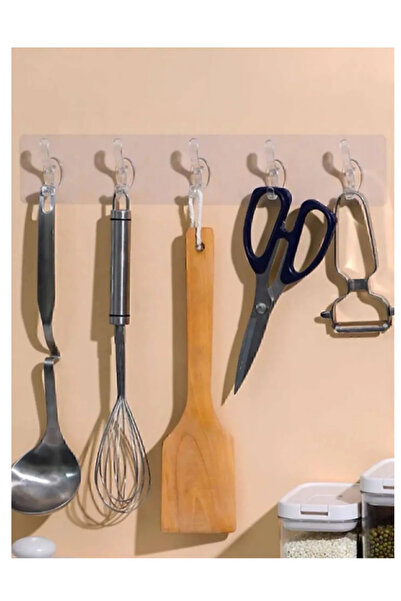 TigerTooth 5'li Kendinden Yapışkanlı Güçlü Şeffaf Askılık (2 adet) - Kapı Ark...