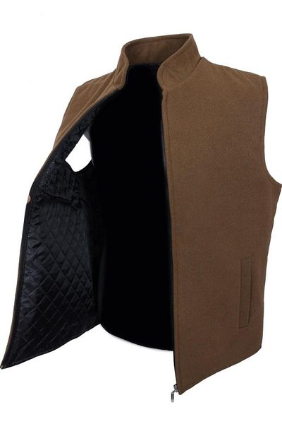 Sanalbolluk Stamp Fabric Zippered Men's Vest Tan Color