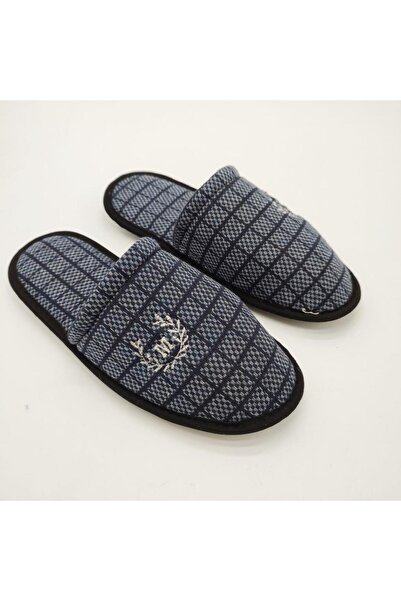 Sanalbolluk Navy Blue Color Square Patterned Men's Slippers