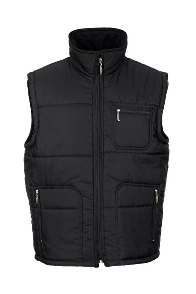 Sanalbolluk Oversize Size Stitched Side Pocket Fleece Fabric Vest Black Color