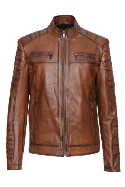 Sanalbolluk Sports Model Tan Leather Coat