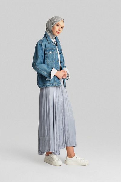 Armine Silver Color Wrinkled Pleated Skirt - 24Yd5601