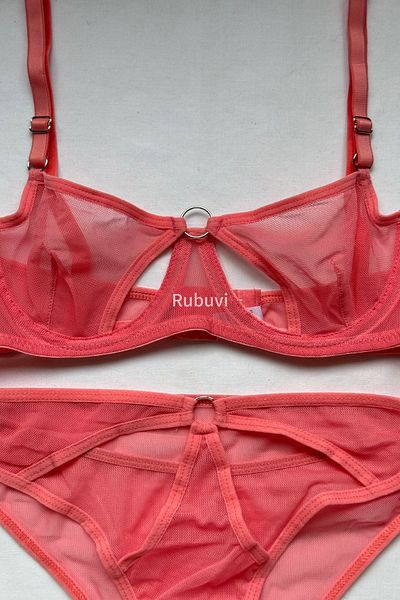 Rubuvi Liza Women's Tulle Bralet and Panty Bra Set - Underwire Lingerie with Ring Detail