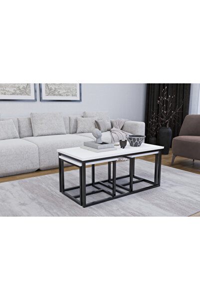 AYMOBSAN Luxor Orta Sehpa , Zigon Sehpa , Metal Ayak Masa , 3 Lü Zigon