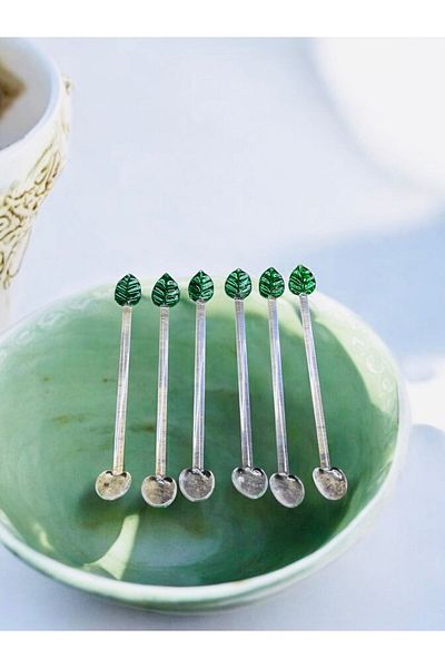 nazarboncuğu Glass Leaf Figured Teaspoon Set of 6