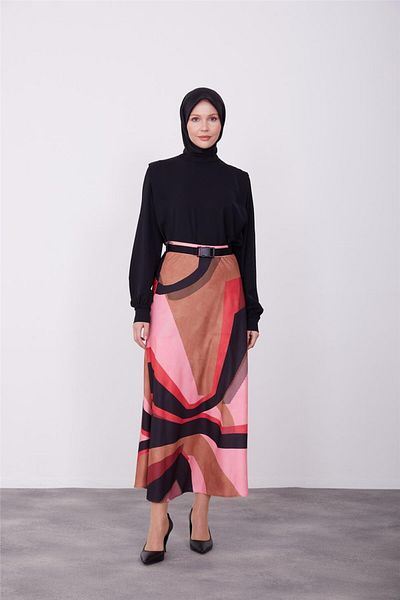 Armine Patterned Light Flared Skirt 23k1419 Cherry