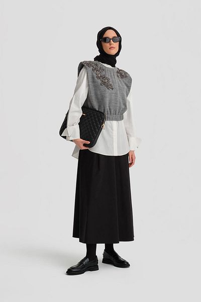 Armine Black Pleated Cotton Skirt - 24K1705