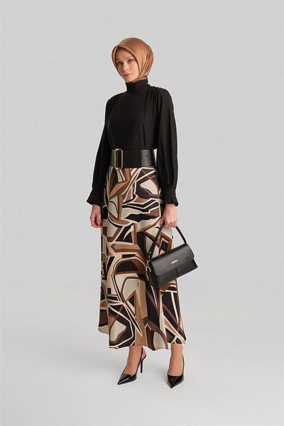 Armine Brown Patterned Skirt - 24Y1643 Model