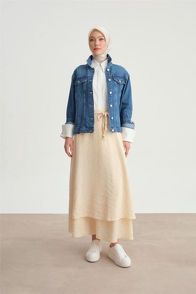Armine 2 Layer Knitted Belted Skirt - 24Y1613 Moonstone