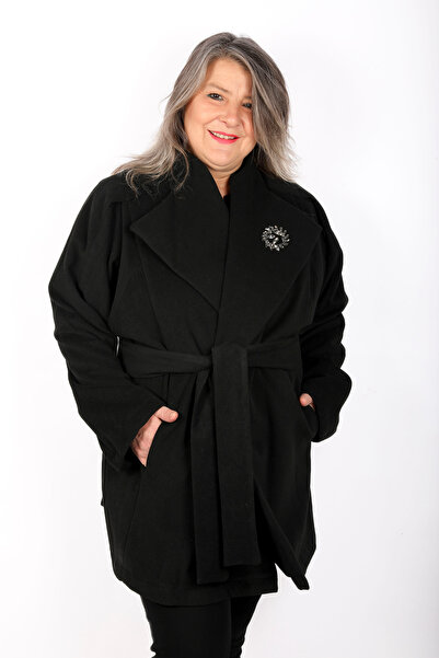 Oversize Siyah Kaşmir Kaban