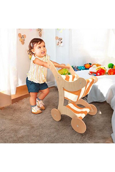 elizi ahşap Ahşap Oyuncak Bebek Arabası - Bebek yürüteci - Ahşap bebek arabası
