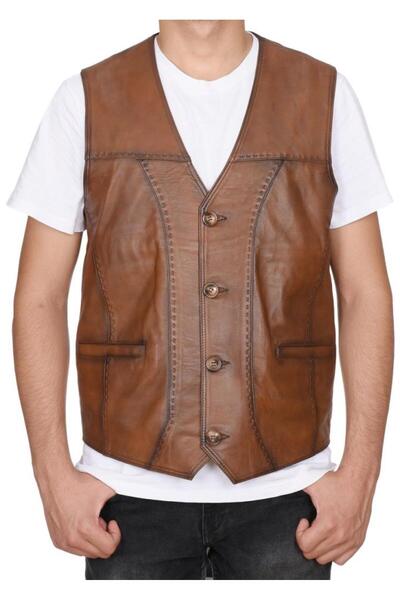 Sanalbolluk Punto Stitched Tan Color Sports Leather Vest