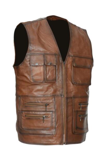 Sanalbolluk Tan Color Men's Hunter Leather Vest