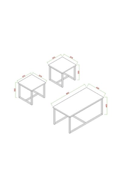 AYMOBSAN Luxor Orta Sehpa , Zigon Sehpa , Metal Ayak Masa , 3 Lü Zigon