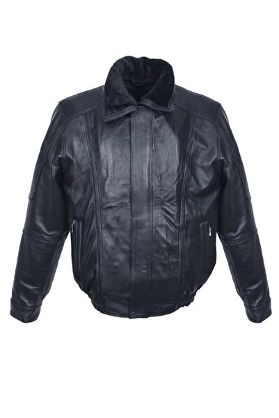 Sanalbolluk Yakası Ve Içi Peluşlu Battal Beden Siyah Renk Erkek Deri Mont