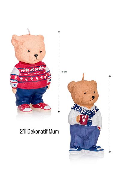 LC Waikiki 2-Piece Mixed Bear Teddy Printed Decorative Candle 14 cm