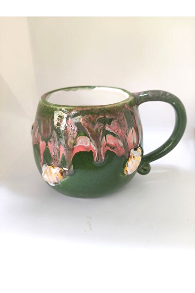 Serapça Seramik YEŞİL ARI 24k ALTIN, KAHVE KUPASI