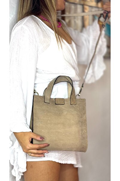 Tuvita Collection Bodrum %100 Hakiki Deri El Yapımı Kadın Bej Kol Omuz Çantas...