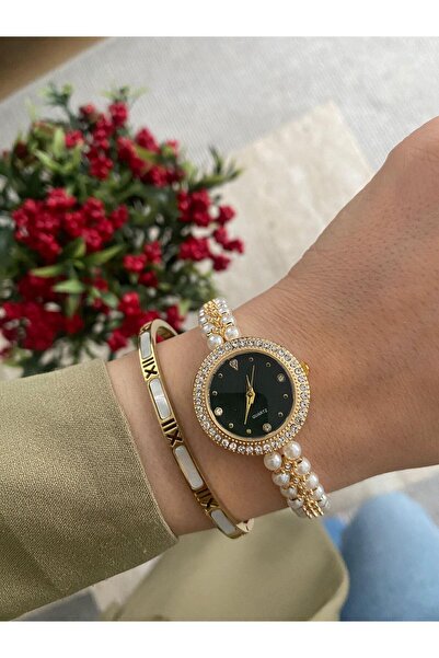 DARK BLANC Elegant Wrist Watch with Pearls