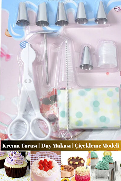 Hane Dostu 10 Parça Krema Torbalı | Duy Makaslı Çiçek Modelleme Pasta Malzeme...