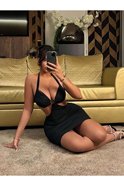 FROOY Kadın Halka Detaylı Göğüs Ve Sırt Dekolteli Mini Fantezi Elbise