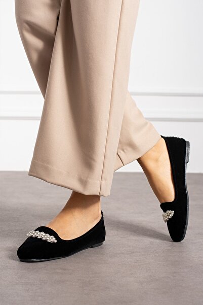 FUGA MODA Luster Black Cluster Stone Λεπτομερείς κομψές μπαλαρίνες