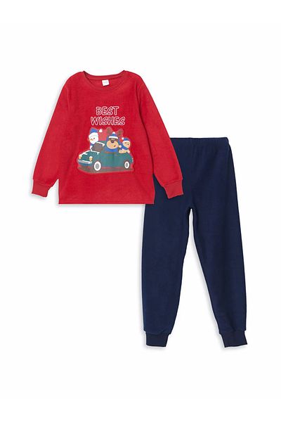 LC Waikiki Lcw Kids Red Christmas Themed Fleece Boy Pajamas Set