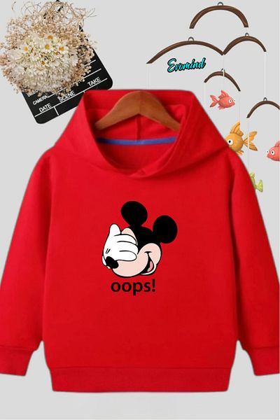 Evomind Унисекс детски суитшърт с качулка и щампа Oops