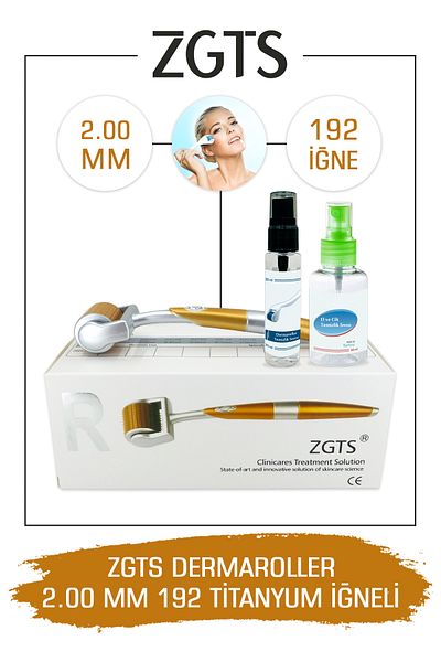 Zgts Dermaroller 2.00mm Gold Derma Roller with Disinfectant Gift 192 Titanium Needles