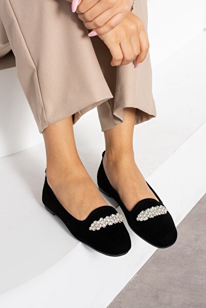 FUGA MODA Luster Black Cluster Stone Λεπτομερείς κομψές μπαλαρίνες