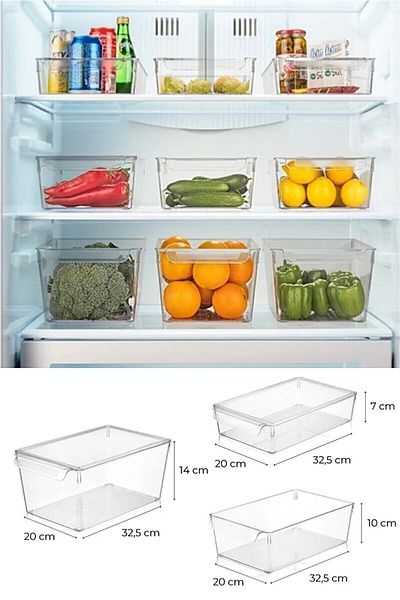 BOZHOUSE 3-Piece Set with Cover Refrigerator and Cupboard Organizer Organizer Box Refrigerator Storage Container