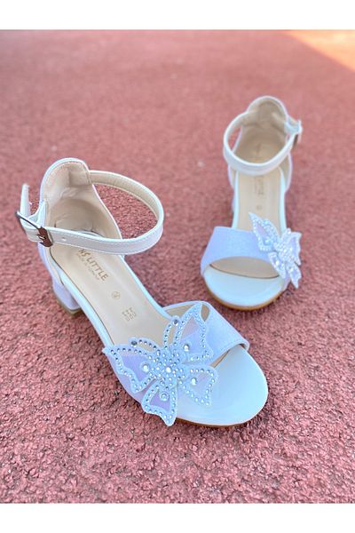 NS Little Girl's Butterfly Glittered Evening Dress Shoes, Girl's Heeled Shoes
