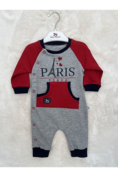 Ponpon Baby Paris Baskılı Kangru Cepli Patiksiz U.Kollu Tulum