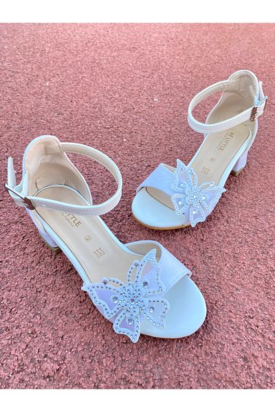 NS Little Girl's Butterfly Glittered Evening Dress Shoes, Girl's Heeled Shoes