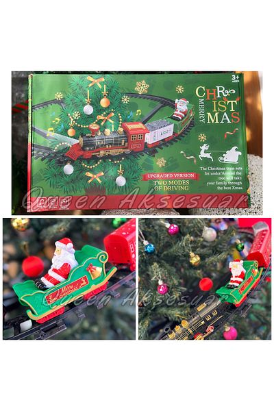 QUEEN AKSESUAR Luxury German Lighted Musical Pine Train Track Christmas Santa Claus Tree Wrap Around Toy