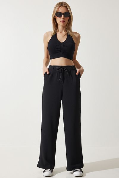Lovelyİstanbul Black Wide Leg Sweatpants - Lrv0085