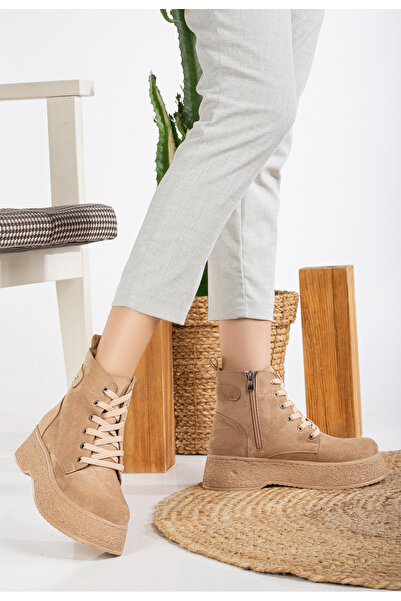 Mc vay Shoes Women's Mink Suede Stoned Stylish Orthopedic Lace up and Zippered Boots