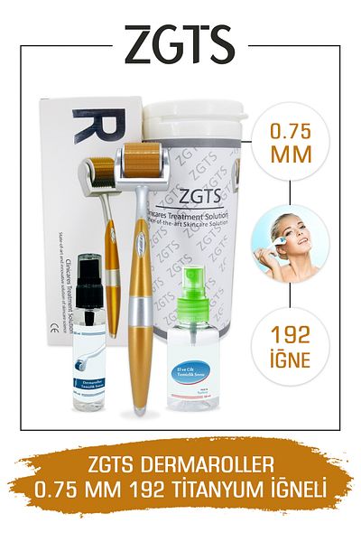 Zgts Dermaroller 0.75mm Gold Derma Roller with Disinfectant Gift 192 Titanium Needles