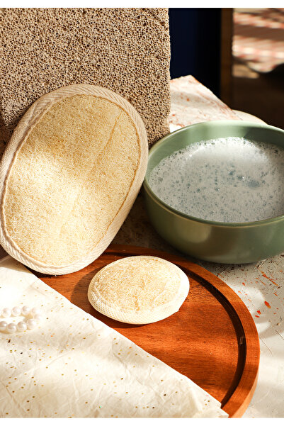 bermark Doğal Kabak Lifli Oval Banyo Kesesi 16x12 Cm Ve Kabak Lifli Yüz Keses...