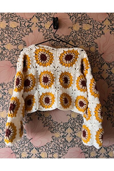 El örgüsü Papatya Desenli Crochet  Kadın Kazak,  El Örgüsu kazak, Trend Hırka